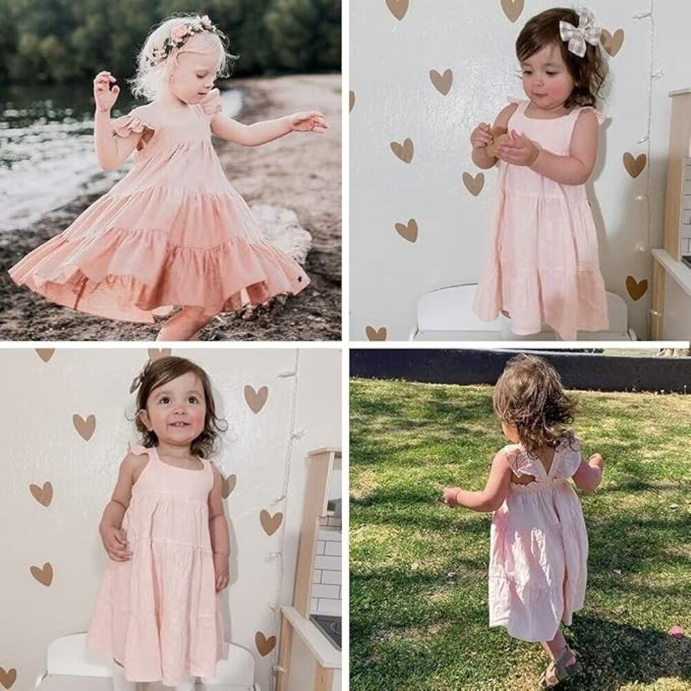 Curipeer Little Girl Cotton Linen Dress with Smocking Casual Dress Sleeveless - Picture 5 of 5